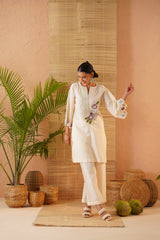 Cream Floral Applique Tunic Set