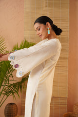 Cream Floral Applique Tunic Set