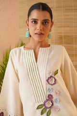 Cream Floral Applique Tunic Set