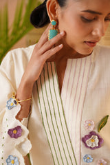 Cream Floral Applique Tunic Set