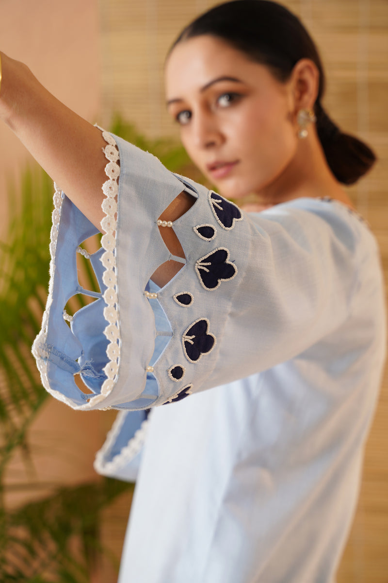 Blue Applique Embroidery Dhoti Set