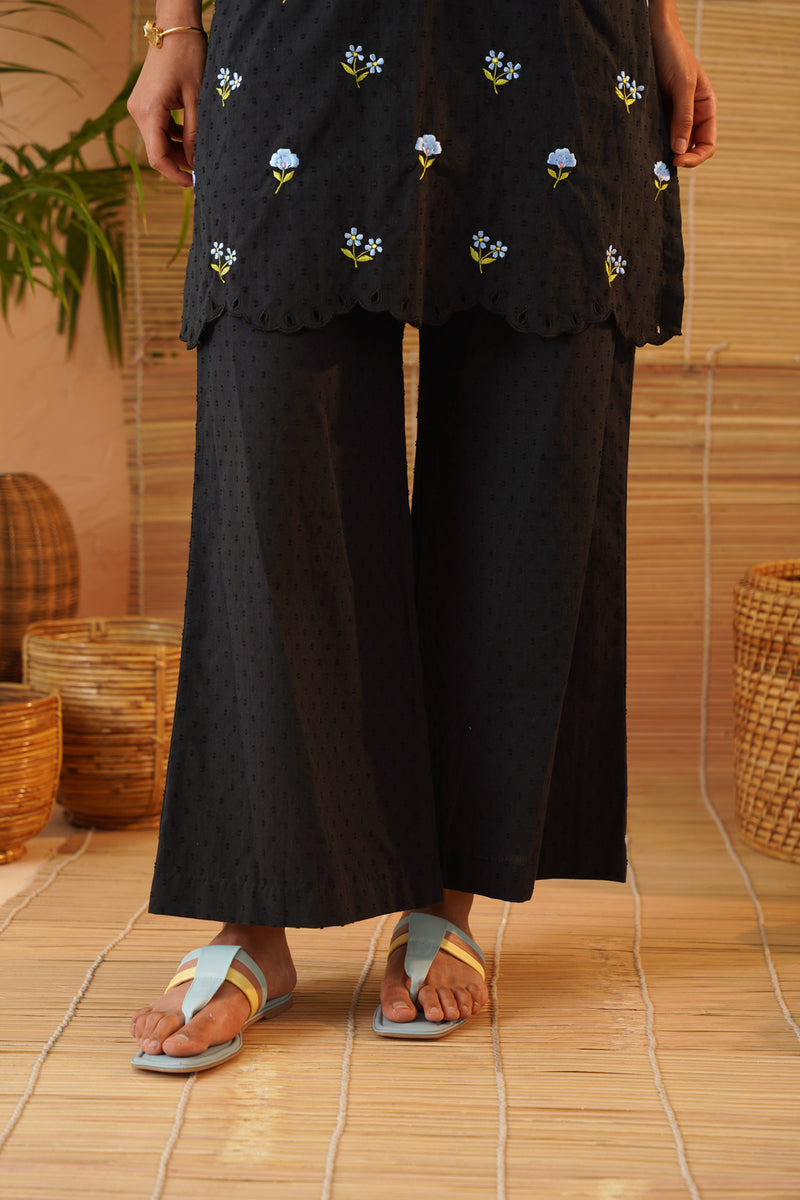 Black Floral Scallop Tunic Set