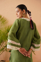 Green Lace Sleeve Tunic Set