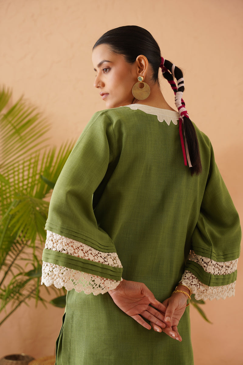 Green Lace Sleeve Tunic Set