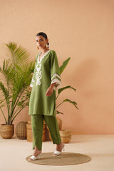 Green Lace Sleeve Tunic Set