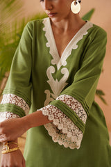 Green Lace Sleeve Tunic Set
