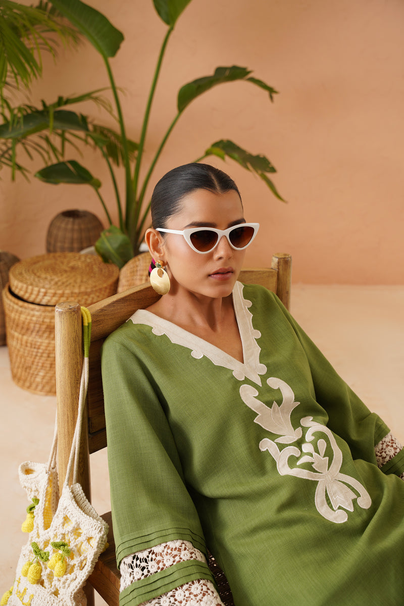Green Lace Sleeve Tunic Set