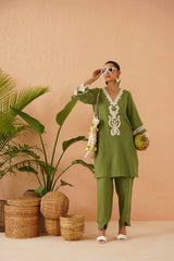 Green Lace Sleeve Tunic Set
