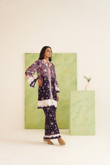 Plum Botanical Print Velvet Tunic Set