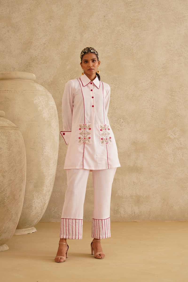 Pink Embellished Pocket  Tunic Set