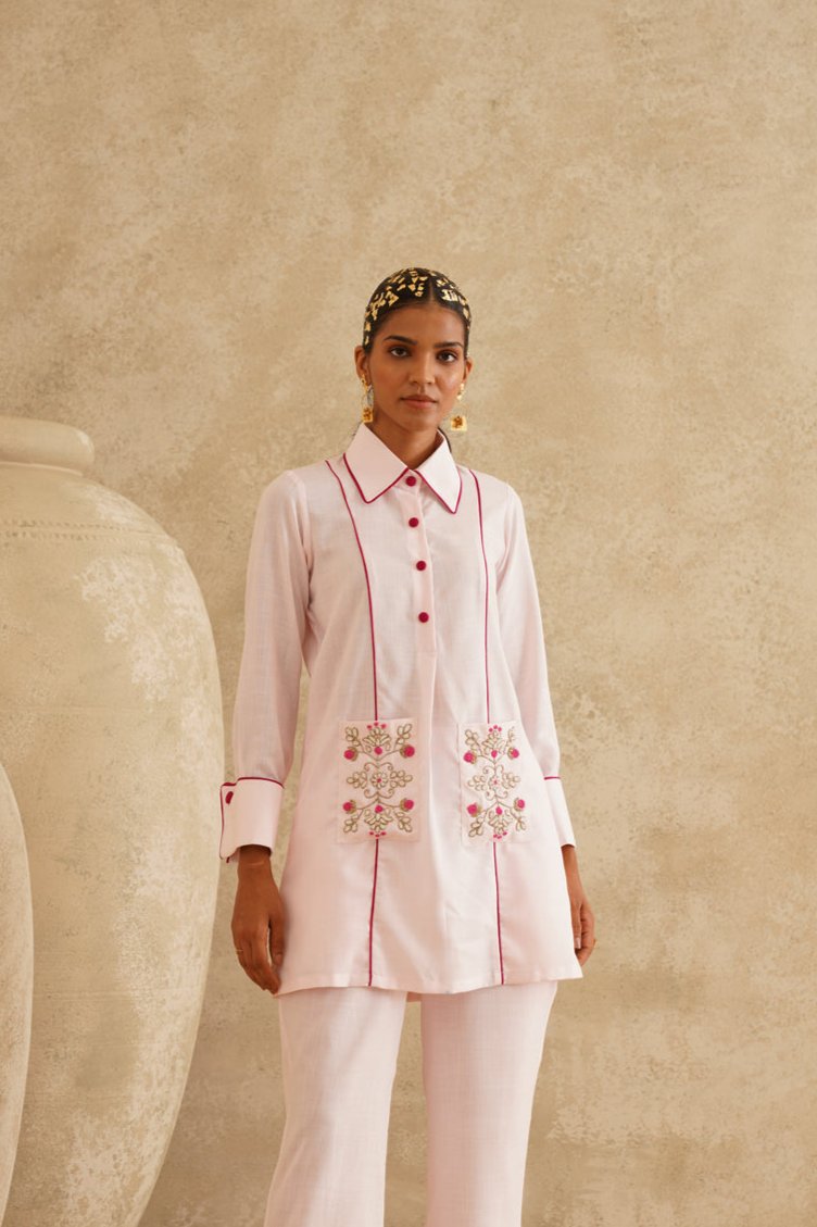 Pink Embellished Pocket  Tunic Set
