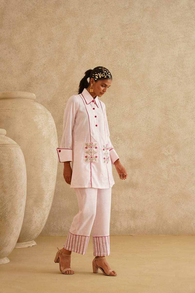 Pink Embellished Pocket  Tunic Set