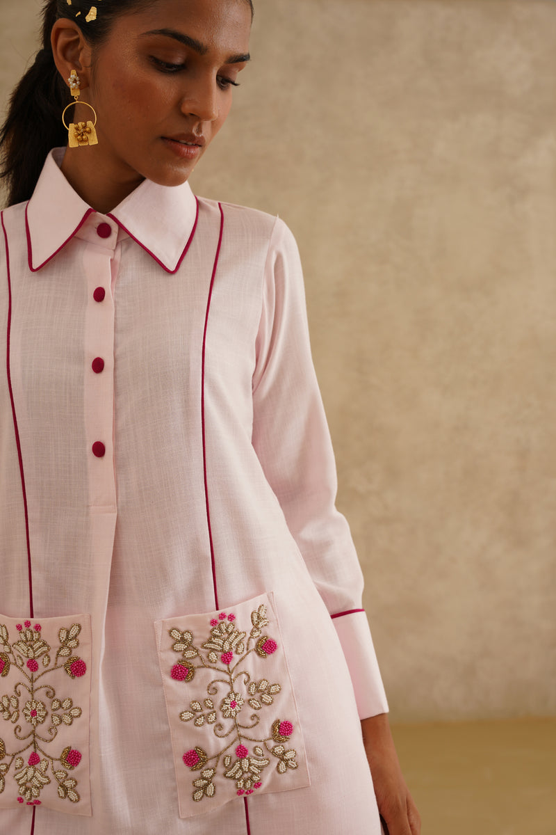 Pink Embellished Pocket  Tunic Set