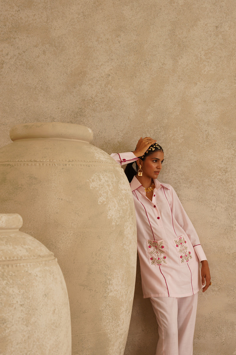 Pink Embellished Pocket  Tunic Set