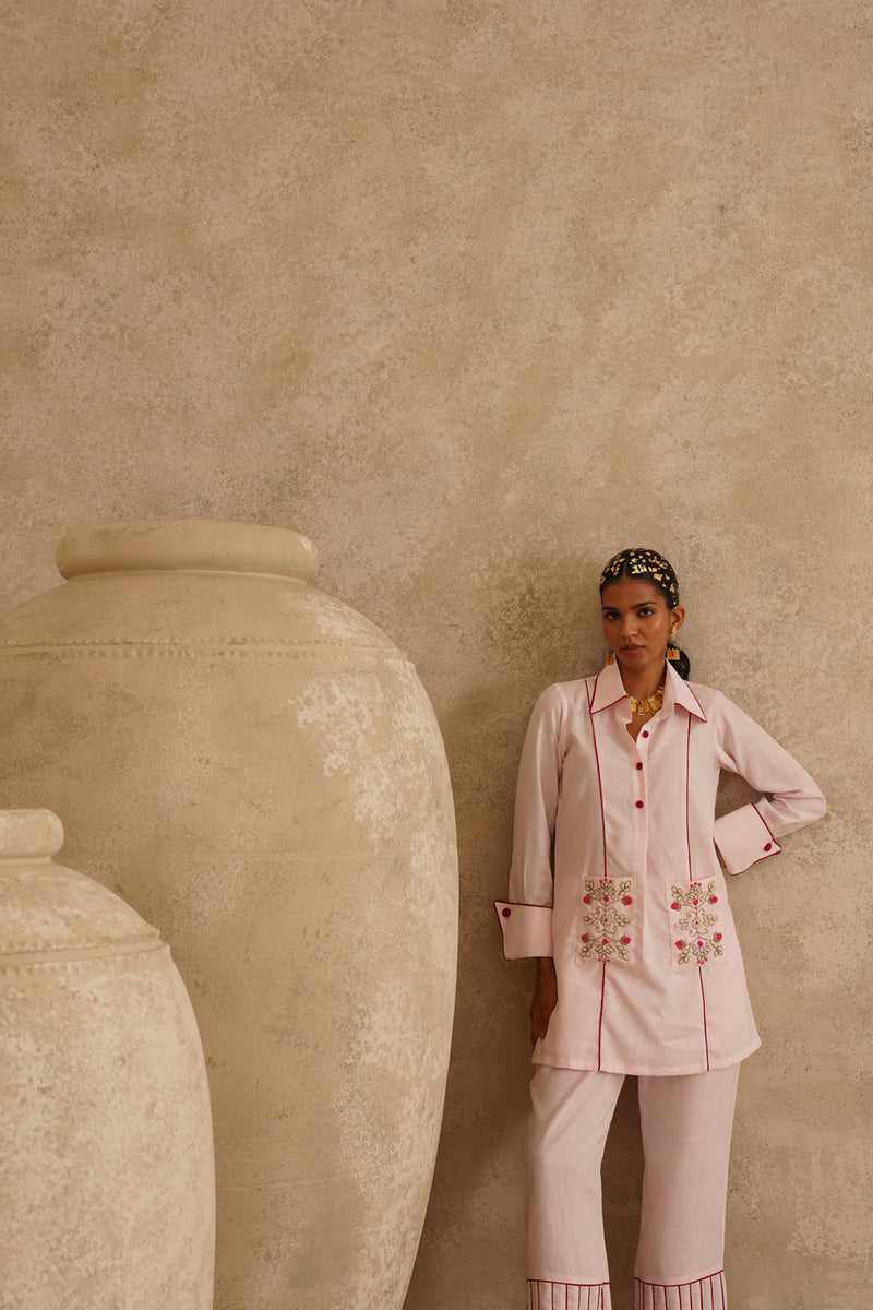 Pink Embellished Pocket  Tunic Set