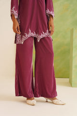 Mauve Velvet Cutwork Embroidered Tunic Set