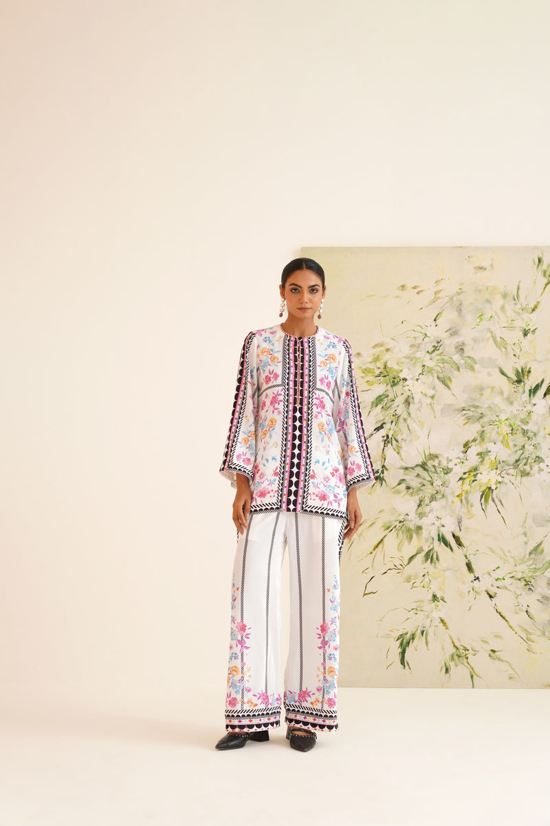 White Multi-Floral Velvet Co-ord Set