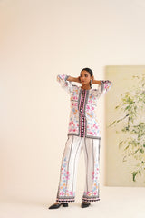 White Multi-Floral Velvet Co-ord Set