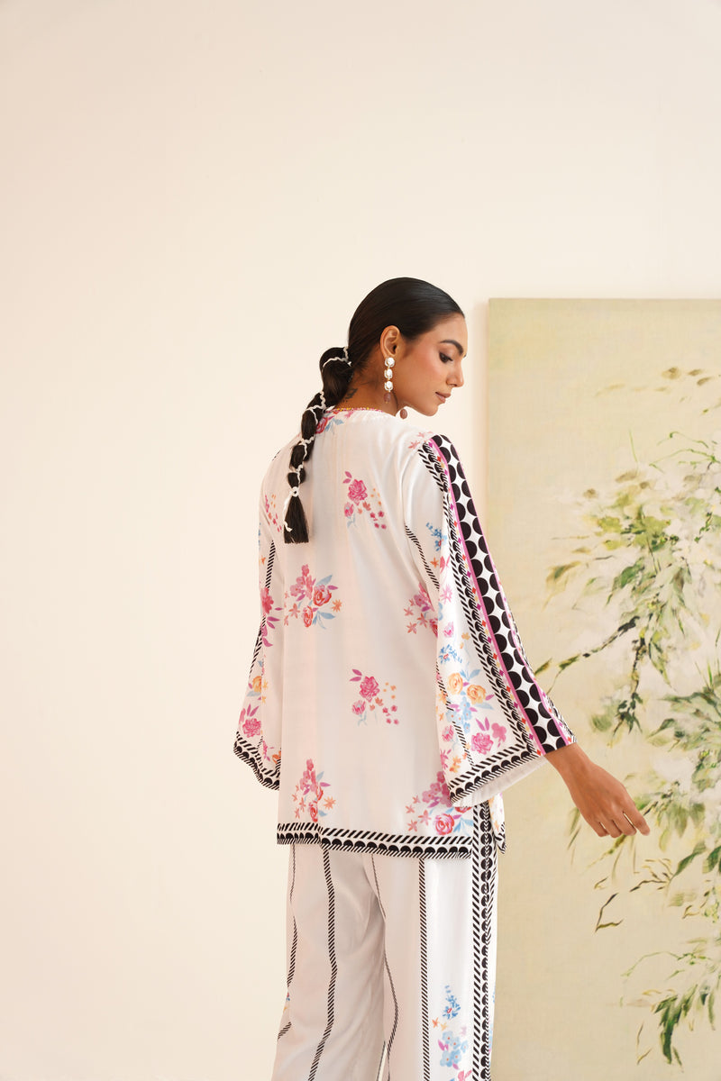 White Multi-Floral Velvet Co-ord Set