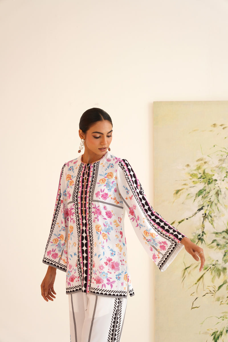 White Multi-Floral Velvet Co-ord Set