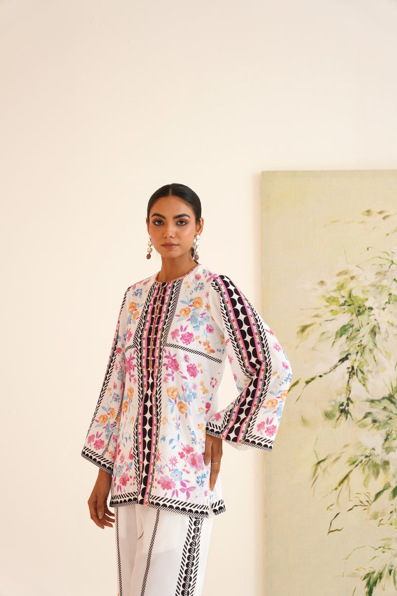 White Multi-Floral Velvet Co-ord Set