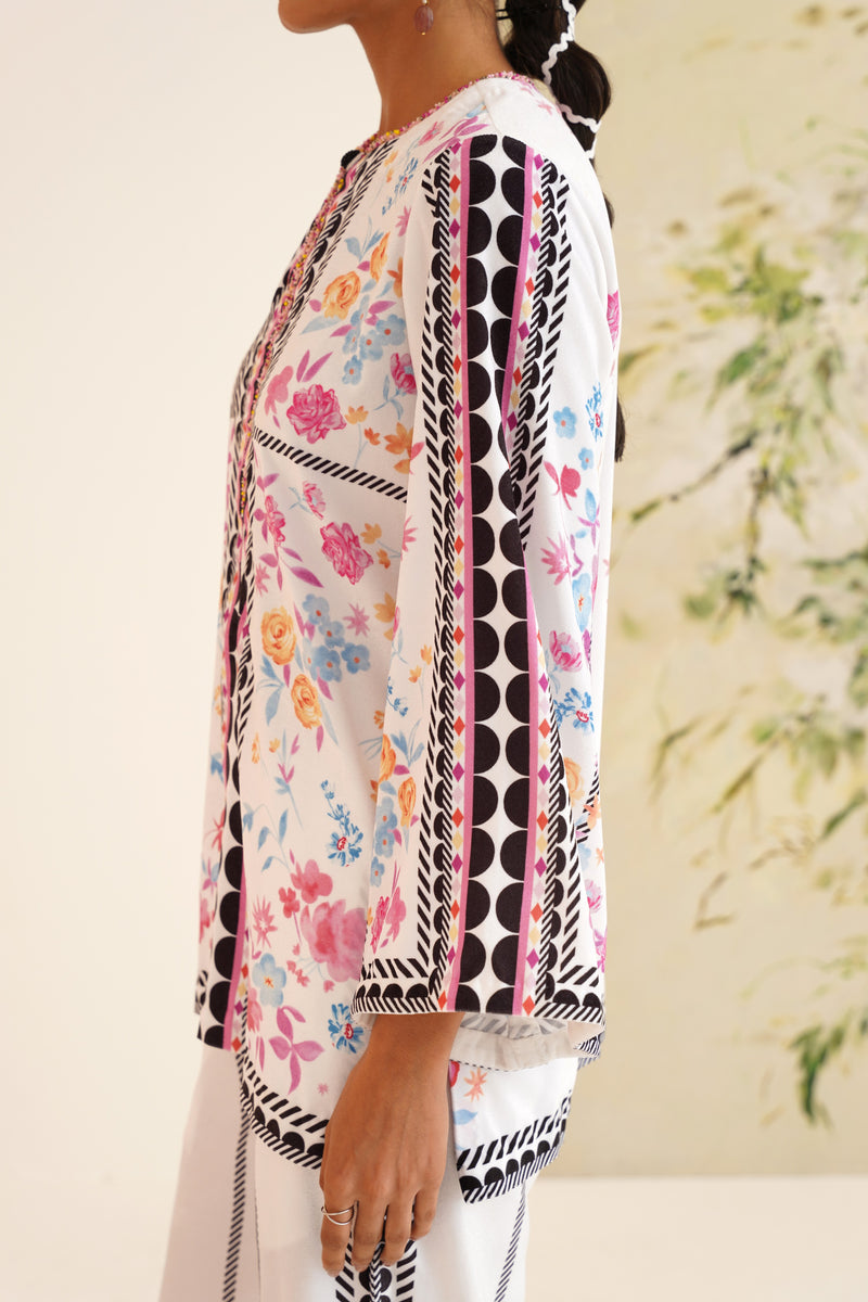 White Multi-Floral Velvet Co-ord Set