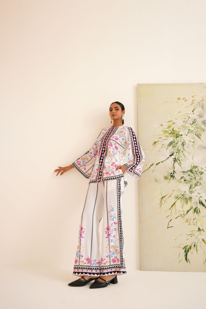 White Multi-Floral Velvet Co-ord Set