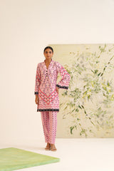 Pink Stripe Floral Print Velvet Tunic Set