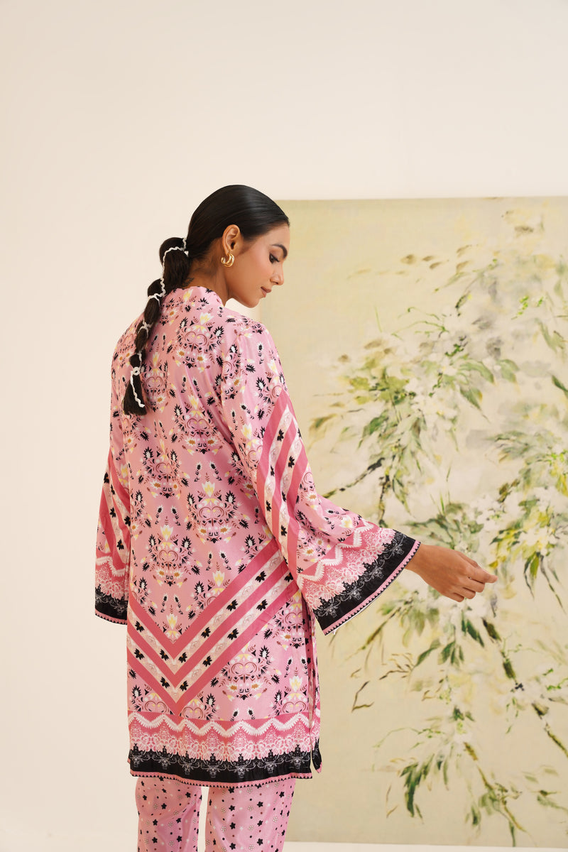 Pink Stripe Floral Print Velvet Tunic Set