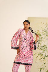 Pink Stripe Floral Print Velvet Tunic Set