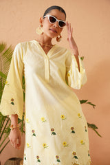 Lemon Floral Scallop Tunic Set