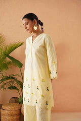 Lemon Floral Scallop Tunic Set