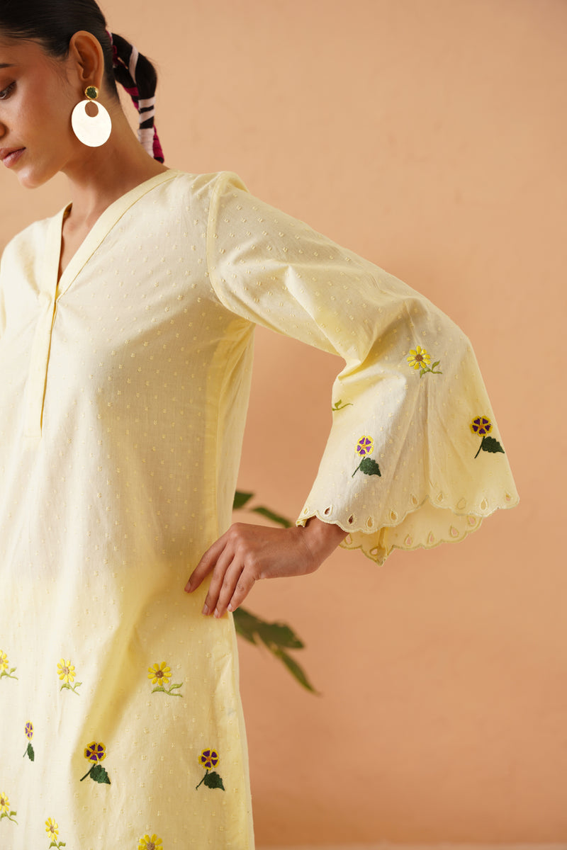 Lemon Floral Scallop Tunic Set