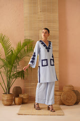 Blue Applique Pocket Tunic Set