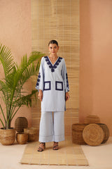 Blue Applique Pocket Tunic Set